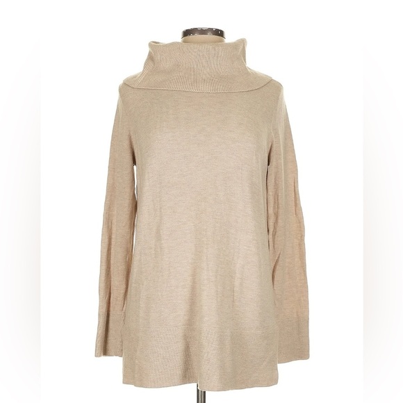 Ann Taylor Loft Cream Turtleneck Tunic Sweater Large - Picture 1 of 4
